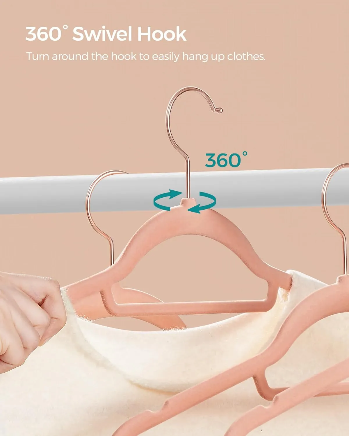 SONGMICS Velvet Hangers, Set of 60 Clothes Hanger with Rose Gold Swivel Hook, Non-Slip, and Space-Saving, 0.2-Inch Thick, 17.1-Inch Long for Coat, Shirt, Dress, Pants, Tie, Coral Pink UCRF0021R01