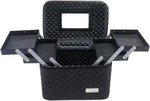 Sooyee Makeup Bag Cosmetic Bags with Mirror, Makeup Organizer 4 Layer Foldable Tray Open to The Sides,Makeup Travel Bag for Women,Makeup Box Train Case,Black