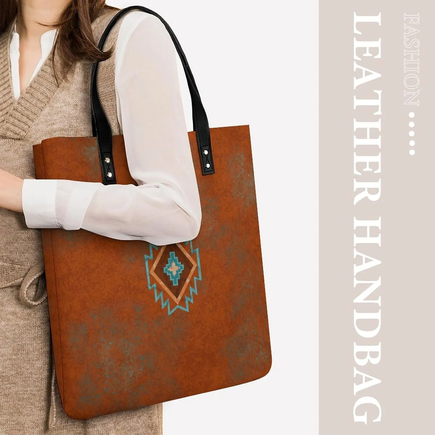 Southwest Canyons Diamon Large Capacity Leather Handbag