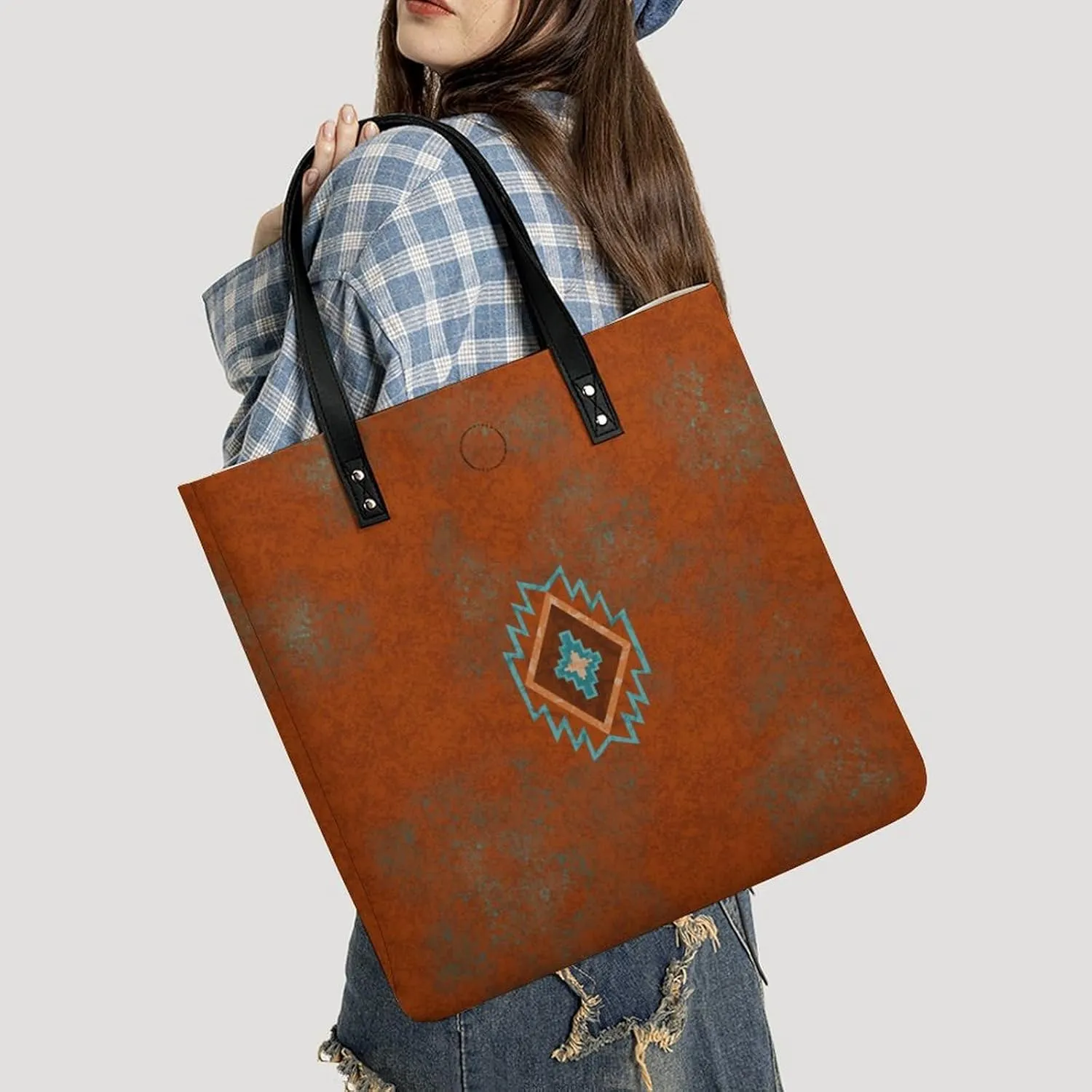 Southwest Canyons Diamon Large Capacity Leather Handbag