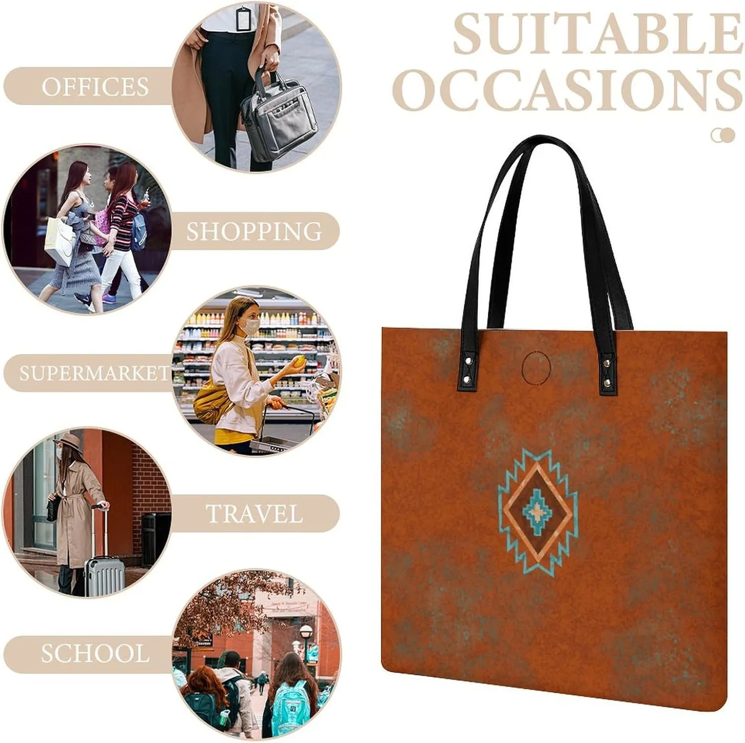 Southwest Canyons Diamon Large Capacity Leather Handbag