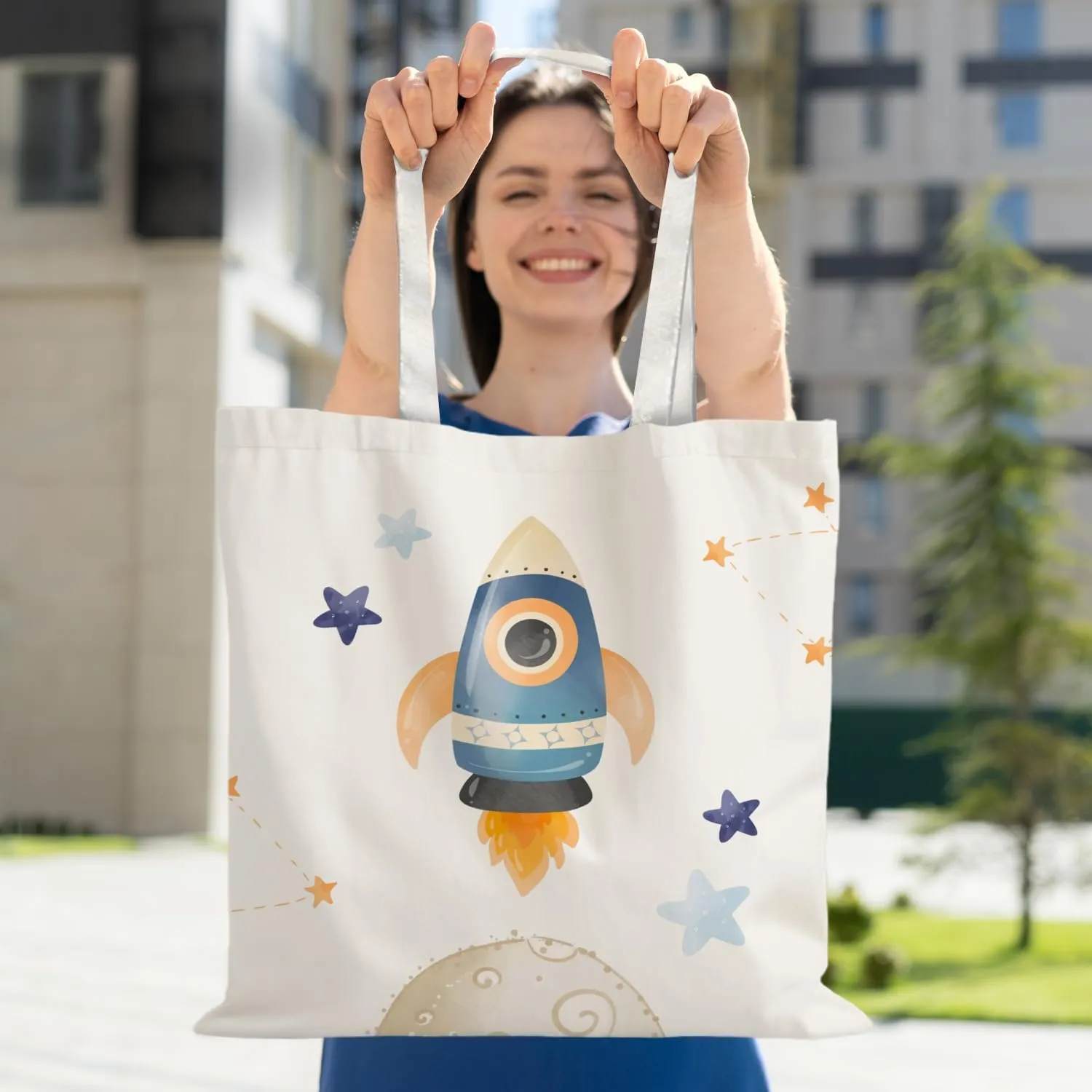 Space Gifts Tote Bag, Cute Astronaut Planet Canvas Tote Bag, Space Themed Gifts for Lovers Women