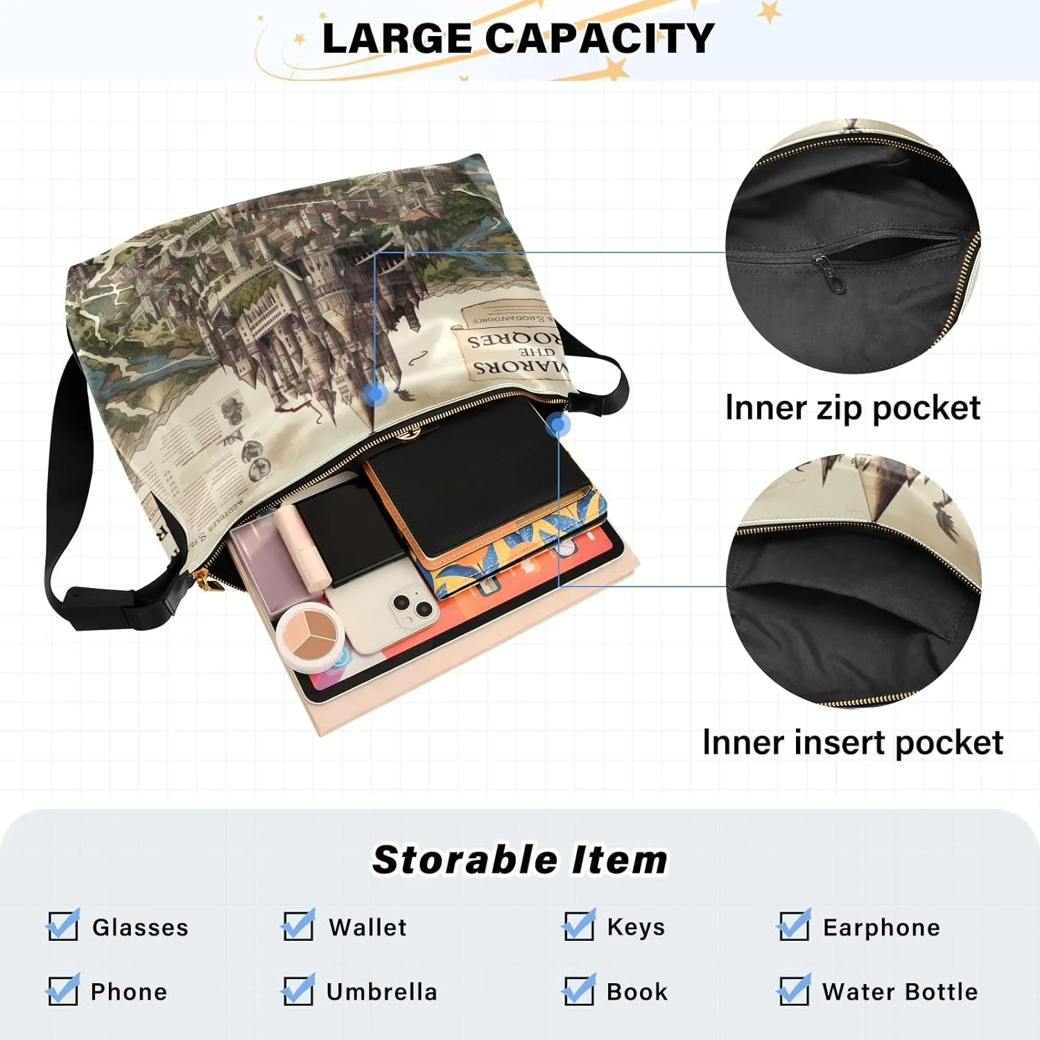 Space Large Leather Crossbody Bag, Shoulder Sling Bag for Men, Cross Body Leather Shoulder Bag