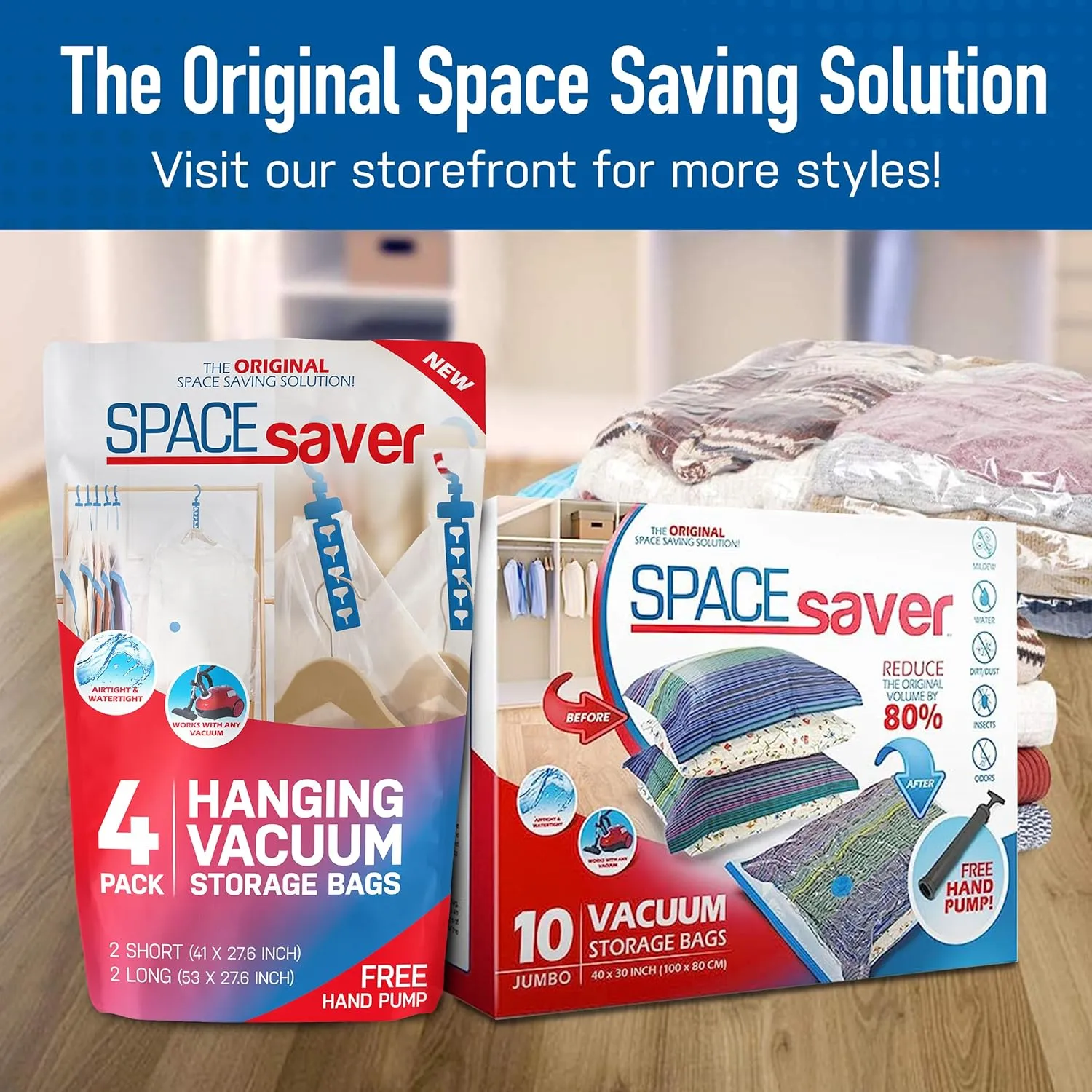 Spacesaver Vacuum Storage Bags Large 10-Pack - Vacuum Seal Bags for Clothing, Comforters, Blankets, and Bedding - 32 x 24 Inch Space Saver Bag for Travel and Home Organization with Hand Pump Included