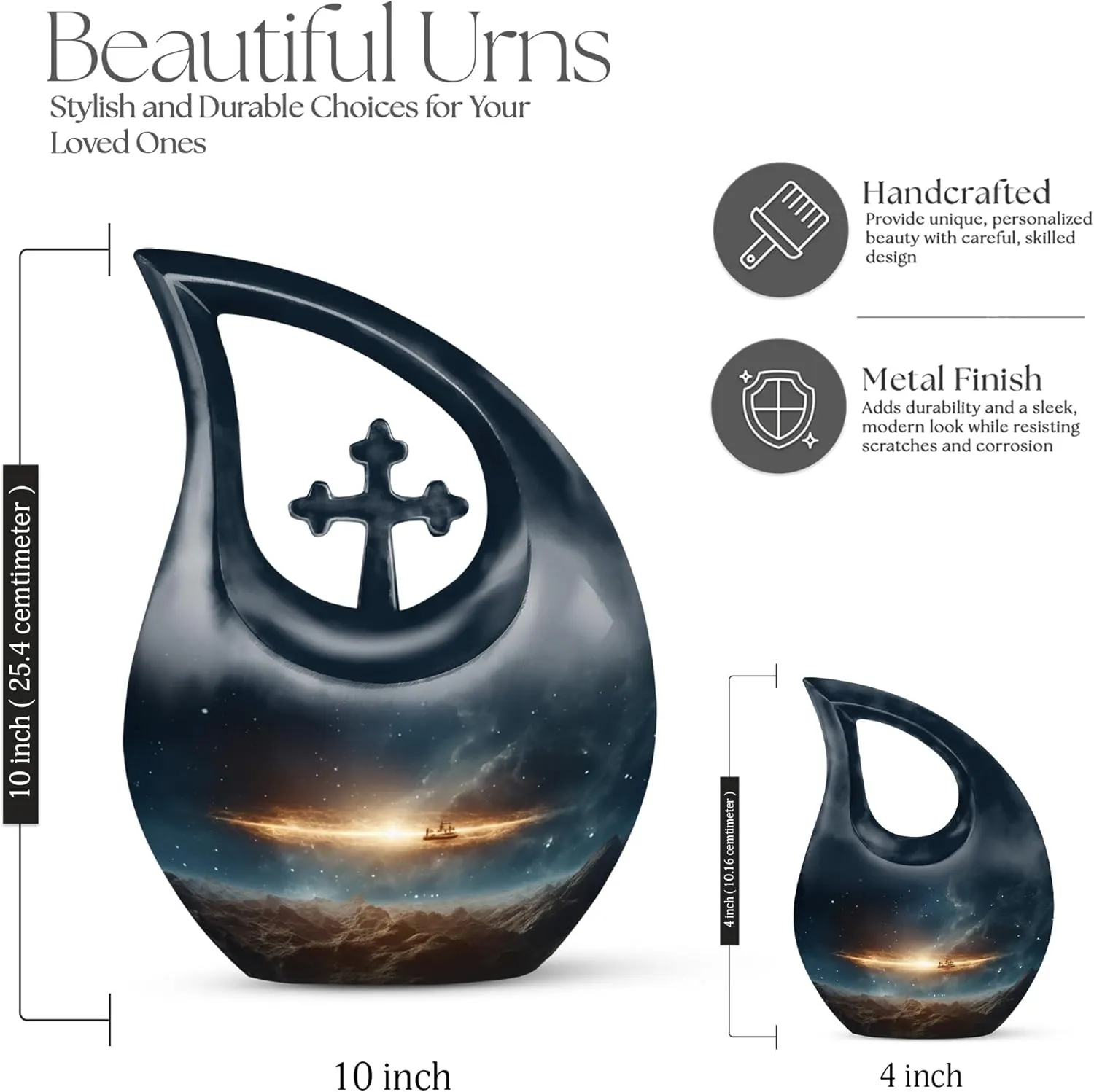 Spaceship Galaxy Adult Urns for Human Ashes Women and Men 10 Inch - Deep Blue Large Cremation Urns for Funeral, Burial and Memorial - Cross Drop Urn for Daughter and Son with Velvet Bag