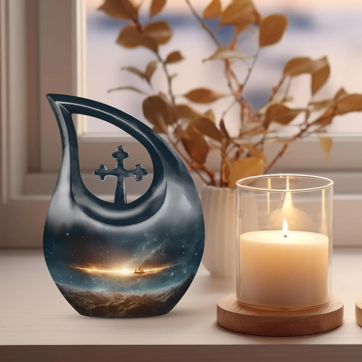 Spaceship Galaxy Adult Urns for Human Ashes Women and Men 10 Inch - Deep Blue Large Cremation Urns for Funeral, Burial and Memorial - Cross Drop Urn for Daughter and Son with Velvet Bag