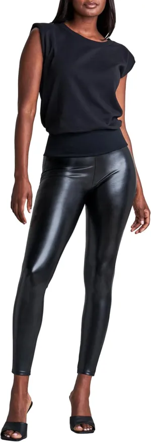 SPANX Assets Red Hot Legging - Women’s Leather Look Shaping Leggings - …You'll Look Red Hot - Very Black, Large