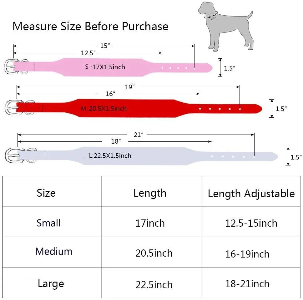 Spiked Studded Dog Collar Stylish Leather Dog Collar, with Bullet Rivets and Rhinestones, Soft and Adjustable for Medium and Large Dogs (L, White)
