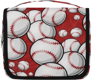 Sport Baseball Toiletry Bag for Women Men with Hanging Hook Baseball Pattern Travel Cosmetic Bag Makeup Case Shaving Bag Organizer Pouch Bathroom Shower Toiletries Accessories