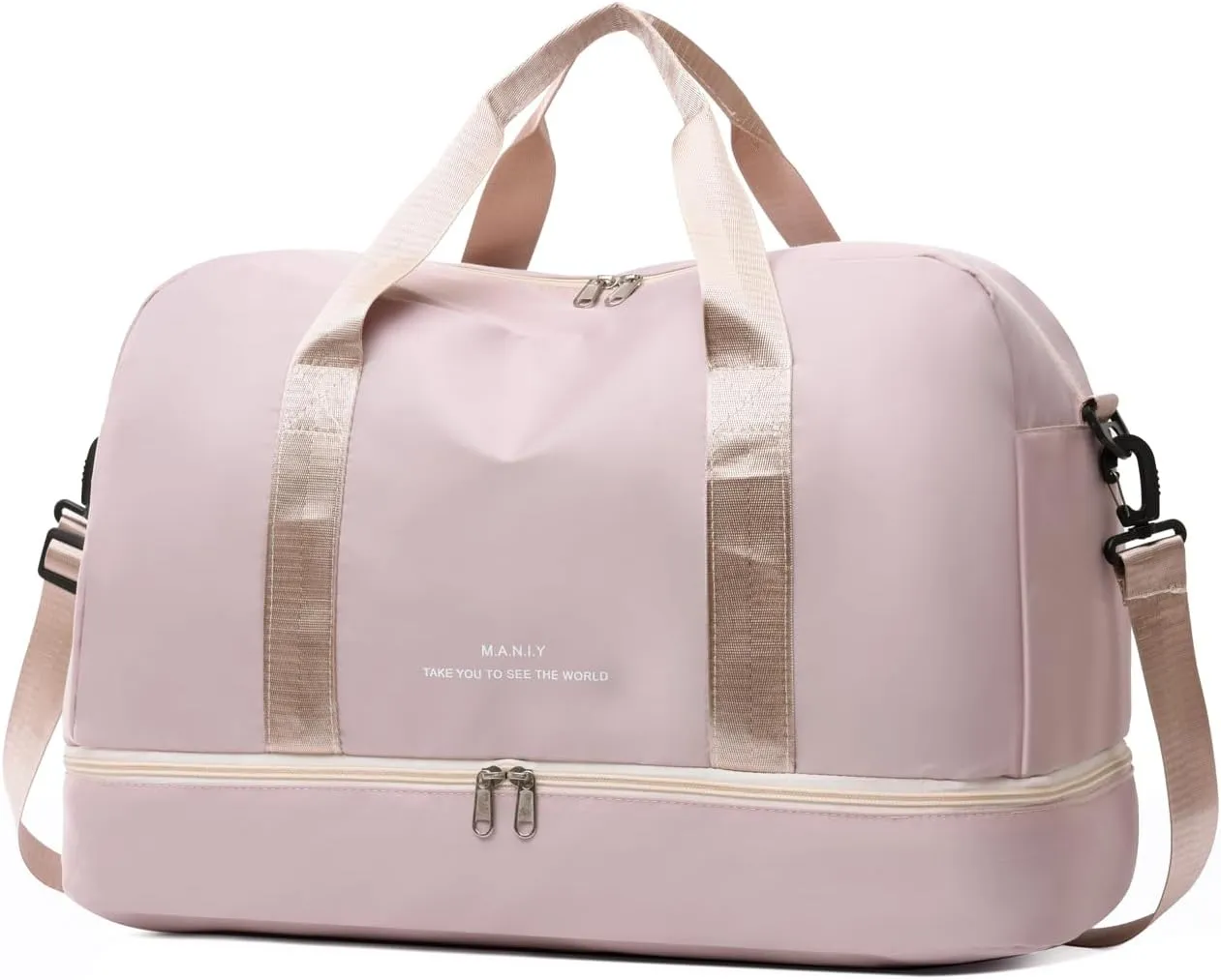 Sports Travel Duffel Bag for Women,Light Gym Bag with Shoe Compartment,Large Capacity Weekender Overnight with Wet Pocket for Lady Travel, Gym, Yoga （Beige）