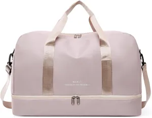 Sports Travel Duffel Bag for Women,Light Gym Bag with Shoe Compartment,Large Capacity Weekender Overnight with Wet Pocket for Lady Travel, Gym, Yoga （Beige）