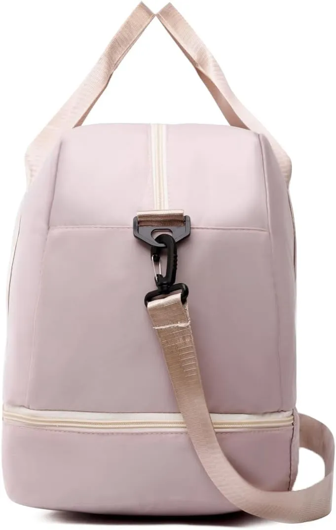 Sports Travel Duffel Bag for Women,Light Gym Bag with Shoe Compartment,Large Capacity Weekender Overnight with Wet Pocket for Lady Travel, Gym, Yoga （Beige）
