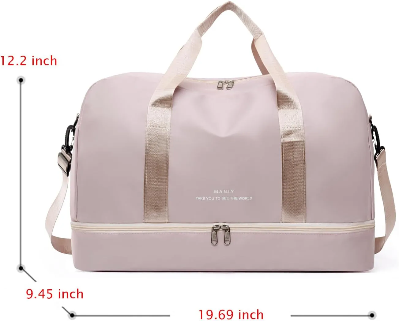 Sports Travel Duffel Bag for Women,Light Gym Bag with Shoe Compartment,Large Capacity Weekender Overnight with Wet Pocket for Lady Travel, Gym, Yoga （Beige）