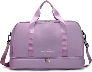 Sports Travel Duffel Bag for Women,Light Gym Bag with Shoe Compartment,Large Capacity Weekender Overnight with Wet Pocket for Lady Travel, Gym, Yoga （Purple）