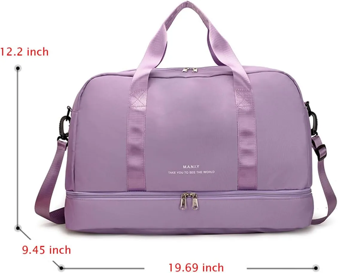 Sports Travel Duffel Bag for Women,Light Gym Bag with Shoe Compartment,Large Capacity Weekender Overnight with Wet Pocket for Lady Travel, Gym, Yoga （Purple）