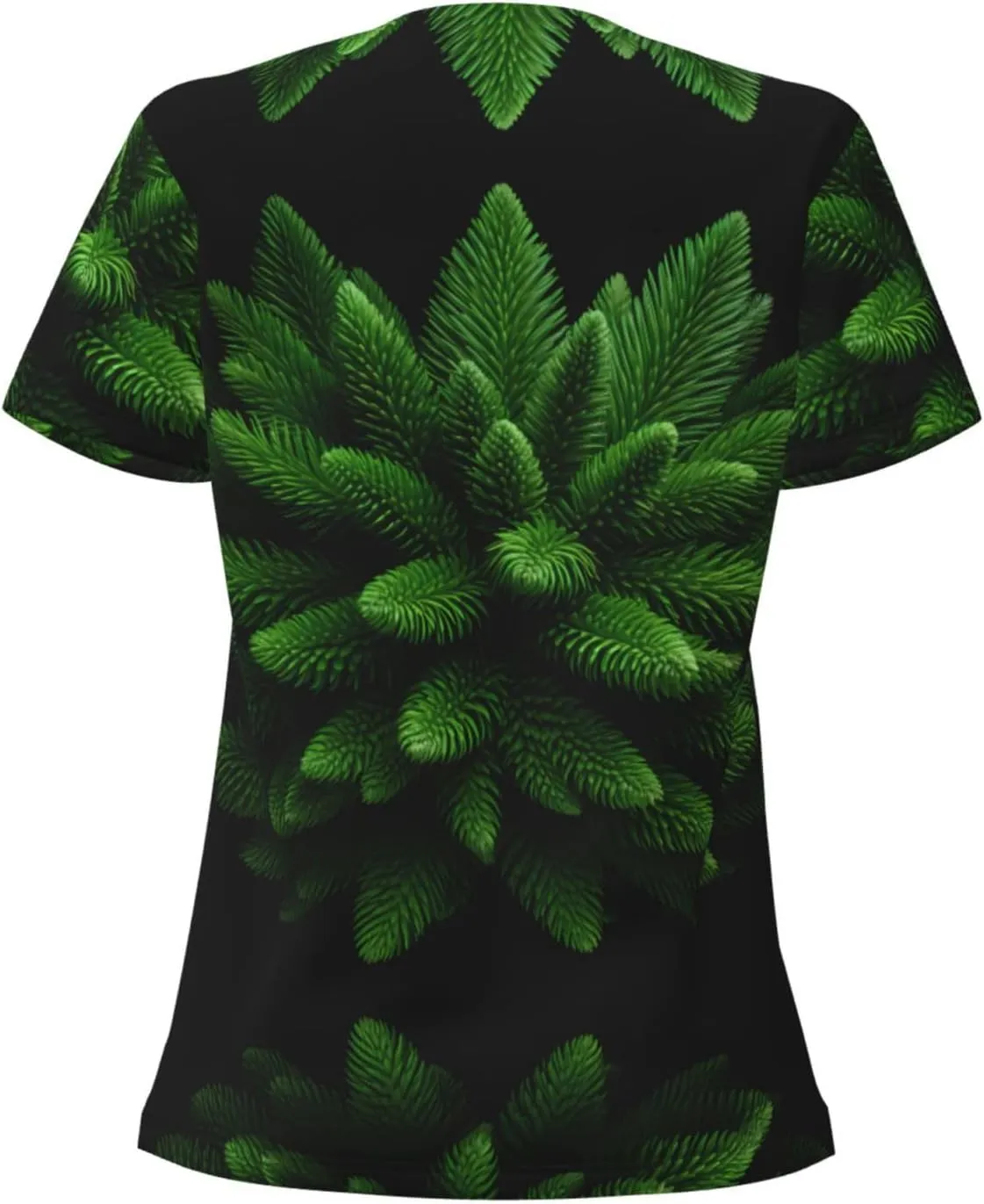 Spruce-Foliage Tree Pattern Sexy V-Neck Printed Short T-Shirt, Travel Portable Fitness Clothes, Home and Outdoor wear