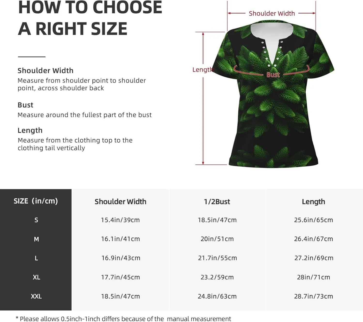 Spruce-Foliage Tree Pattern Sexy V-Neck Printed Short T-Shirt, Travel Portable Fitness Clothes, Home and Outdoor wear