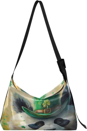 St. Patrick¡¯s Day Luck Panda Hobo Crossbody Bags for Women Leather Large Shoulder Bag Cross Body Oil Painting Artistic Trendy Womens Tote Bags Handbag for Travel Shopping