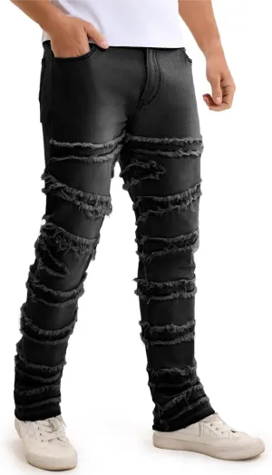 Stacked Jeans Men Slim Fit Stretch Flared Jeans for Men Casual and Stylish Denim Tear Pants