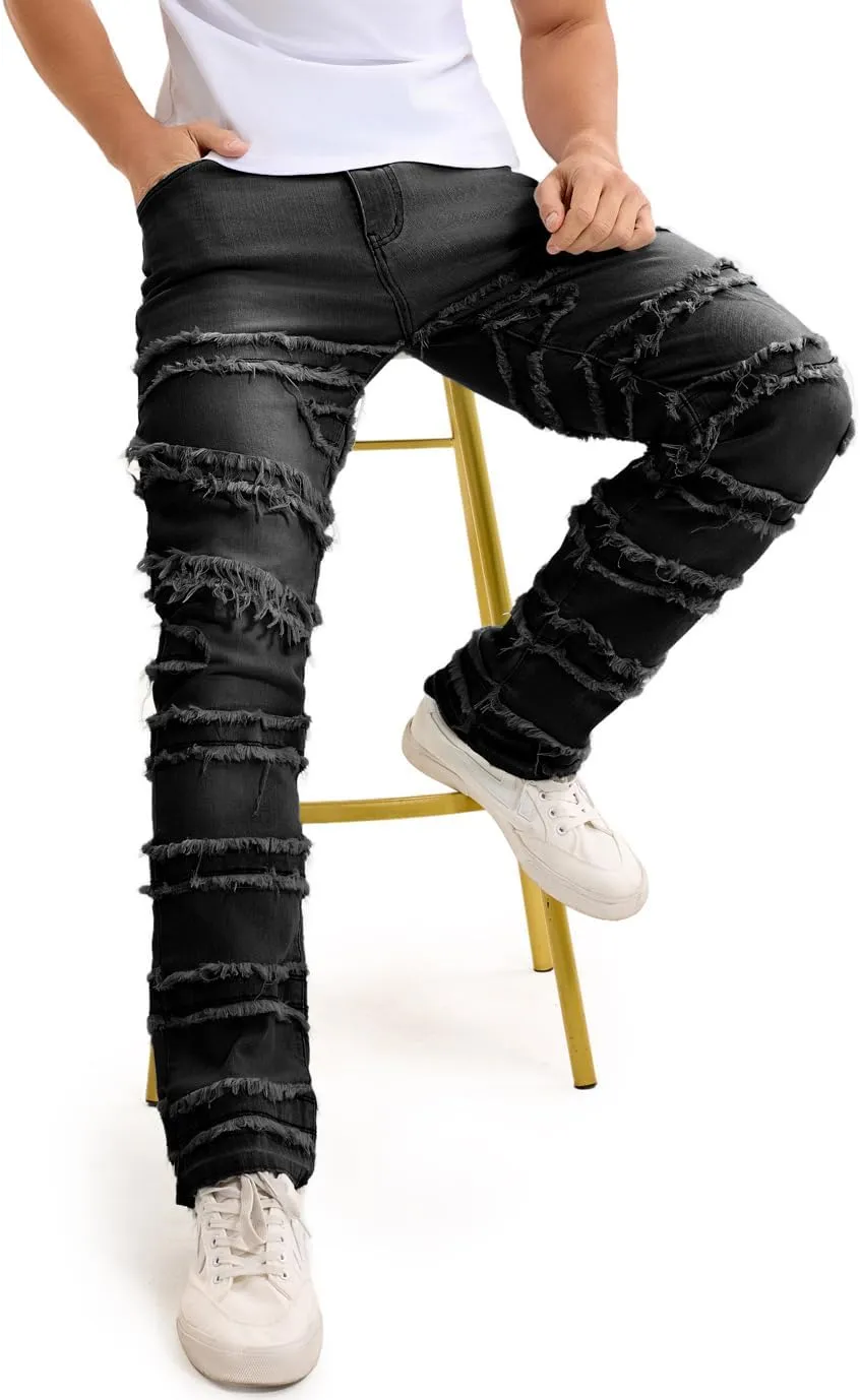 Stacked Jeans Men Slim Fit Stretch Flared Jeans for Men Casual and Stylish Denim Tear Pants
