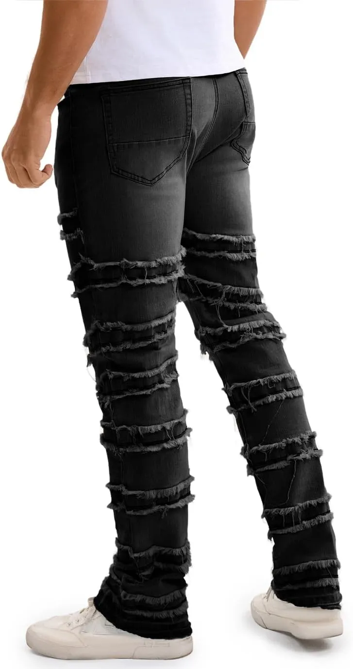 Stacked Jeans Men Slim Fit Stretch Flared Jeans for Men Casual and Stylish Denim Tear Pants