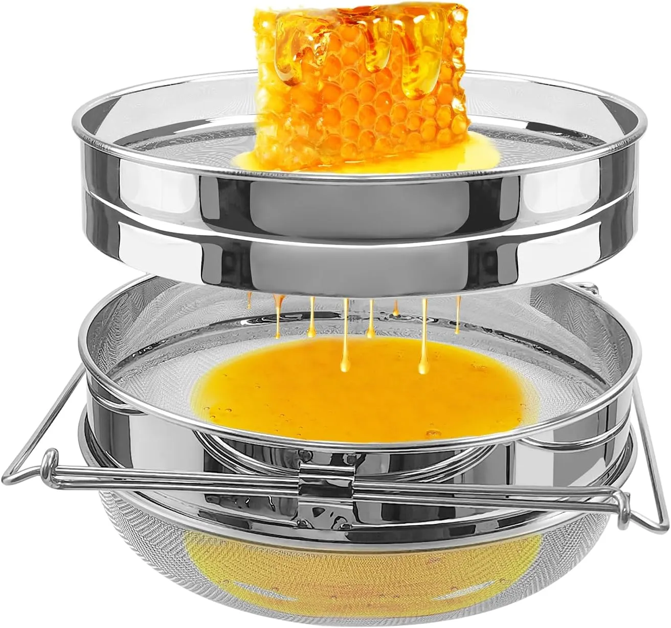 Stainless Steel Honey Strainer Double Sieve, Beekeeping Equipment Mesh Filter for Beekeepers Honey Extraction