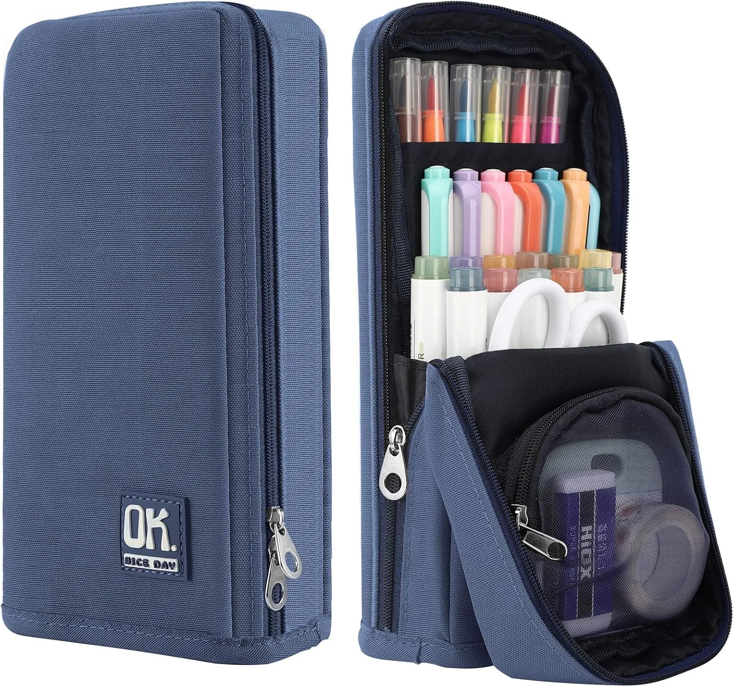 Standing Pencil Case Large Capacity Pen Bag, Multi-Layer Pen Pouch Pencil Holder Stationery Organizer, Polyester Pencil Bag Storage Box Desk Organizer