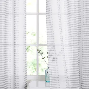 StangH Linen Sheer Curtains Farmhouse - Privacy Semi Sheer Curtains with Grey Printed Stripe Light Airy Vertical Sense Drapes for Patio/Sliding Glass Door, Grey, W50 x L95, 2 Panels