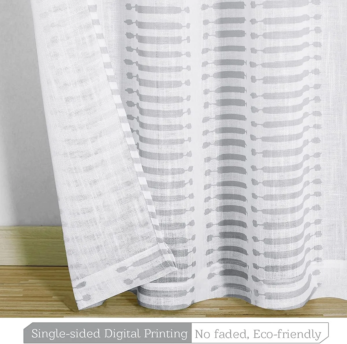 StangH Linen Sheer Curtains Farmhouse - Privacy Semi Sheer Curtains with Grey Printed Stripe Light Airy Vertical Sense Drapes for Patio/Sliding Glass Door, Grey, W50 x L95, 2 Panels