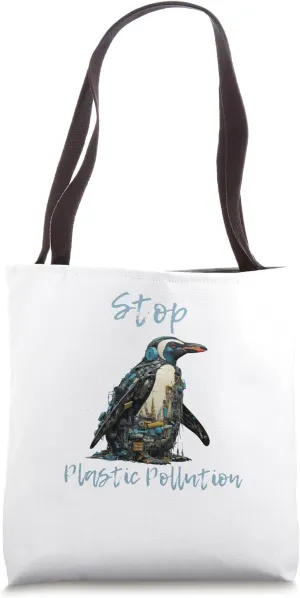 Stop Plastic Pollution Penguin's Plea Against Plastic Tote Bag