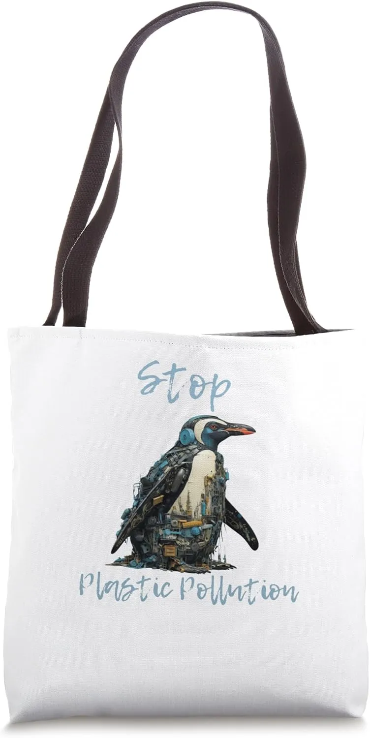Stop Plastic Pollution Penguin's Plea Against Plastic Tote Bag