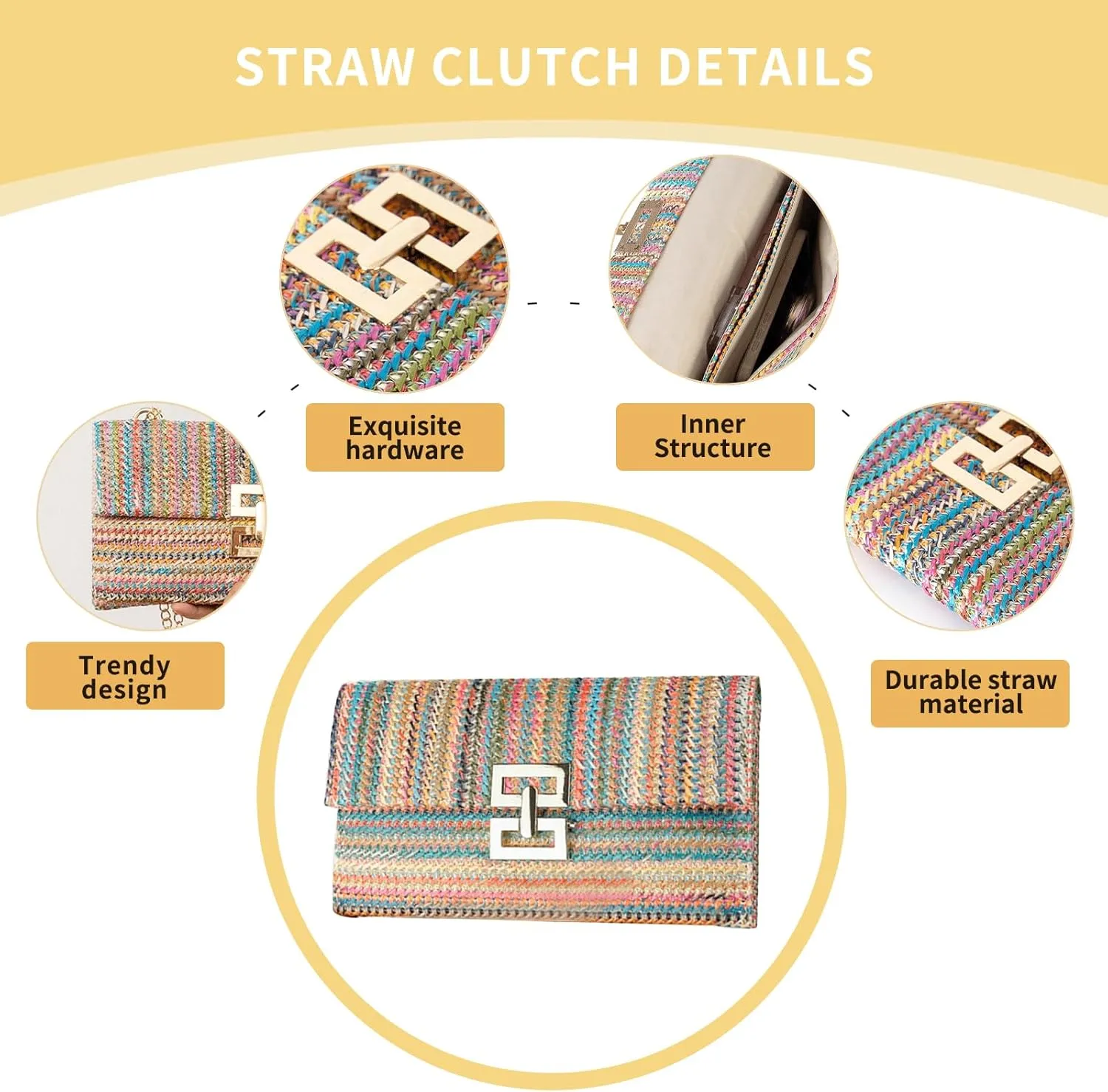 Straw Clutch Purse for Women Designer Evening Handbag Summer Beach Shoulder Crossbody Bag