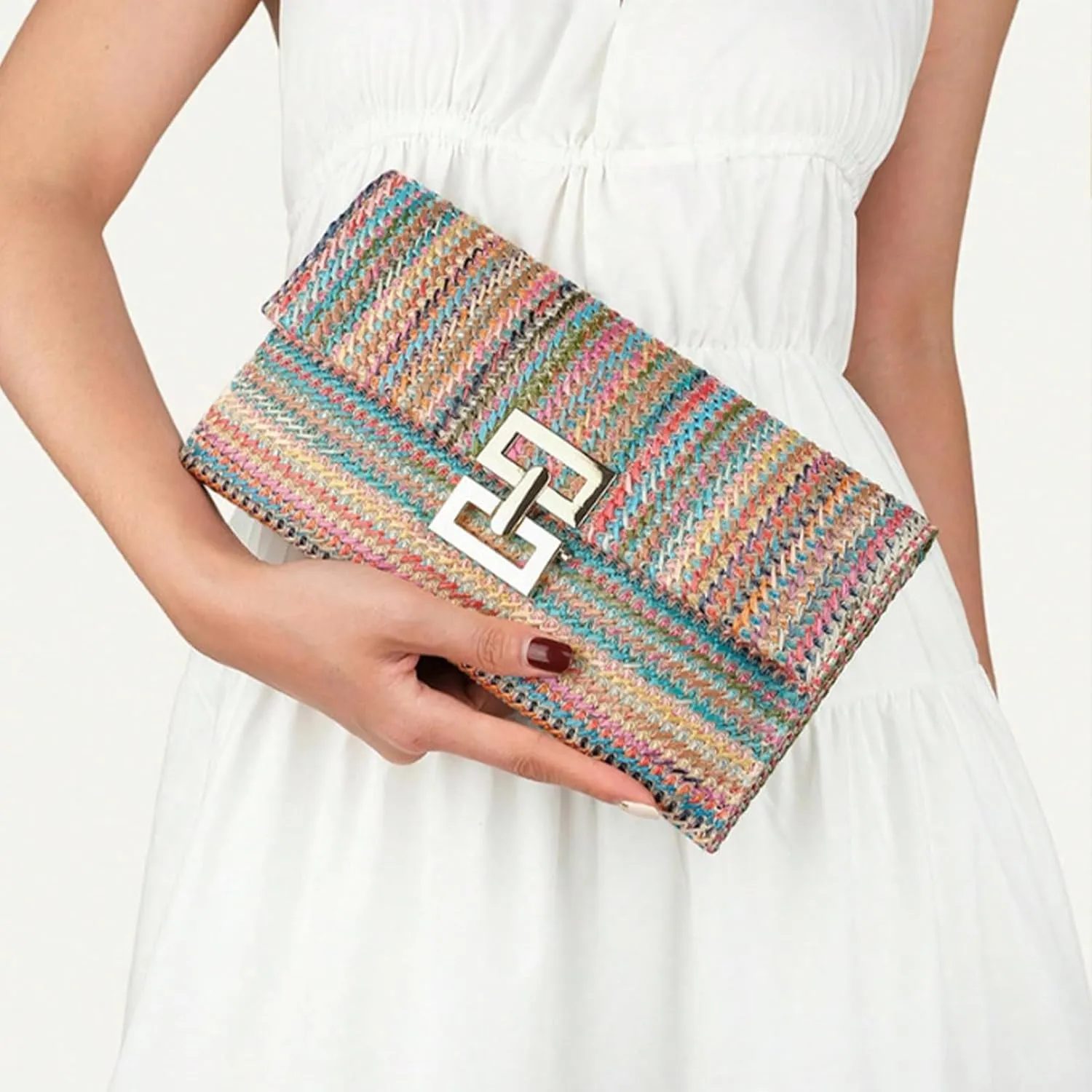 Straw Clutch Purse for Women Designer Evening Handbag Summer Beach Shoulder Crossbody Bag