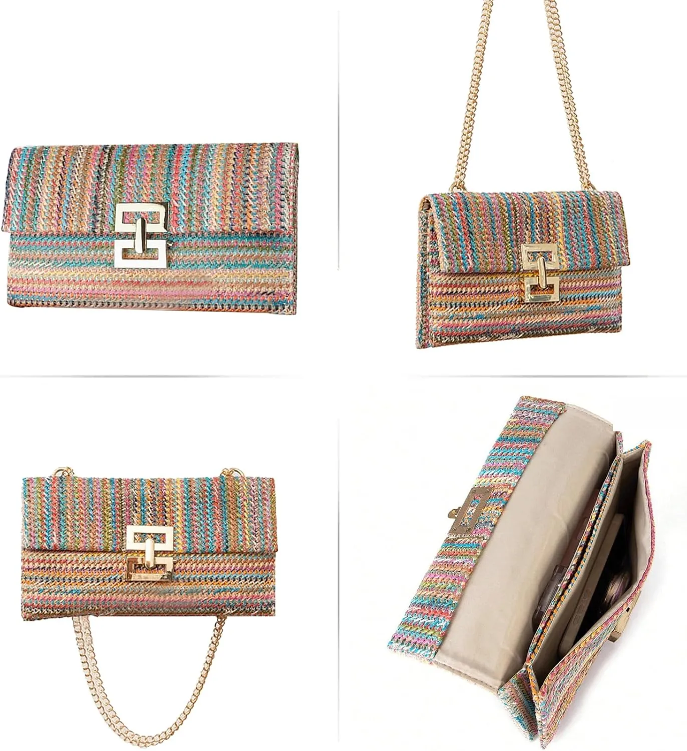 Straw Clutch Purse for Women Designer Evening Handbag Summer Beach Shoulder Crossbody Bag