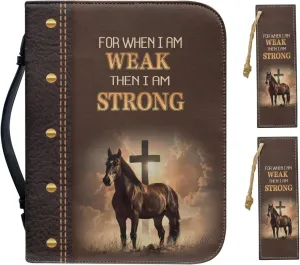Strong Horse Cross Brown Print Faux Leather Bible Covers for Women Men Book Carrying Case with Bookmarks Zippered Bible Carrier Bag Book Protector Christian Bag, M
