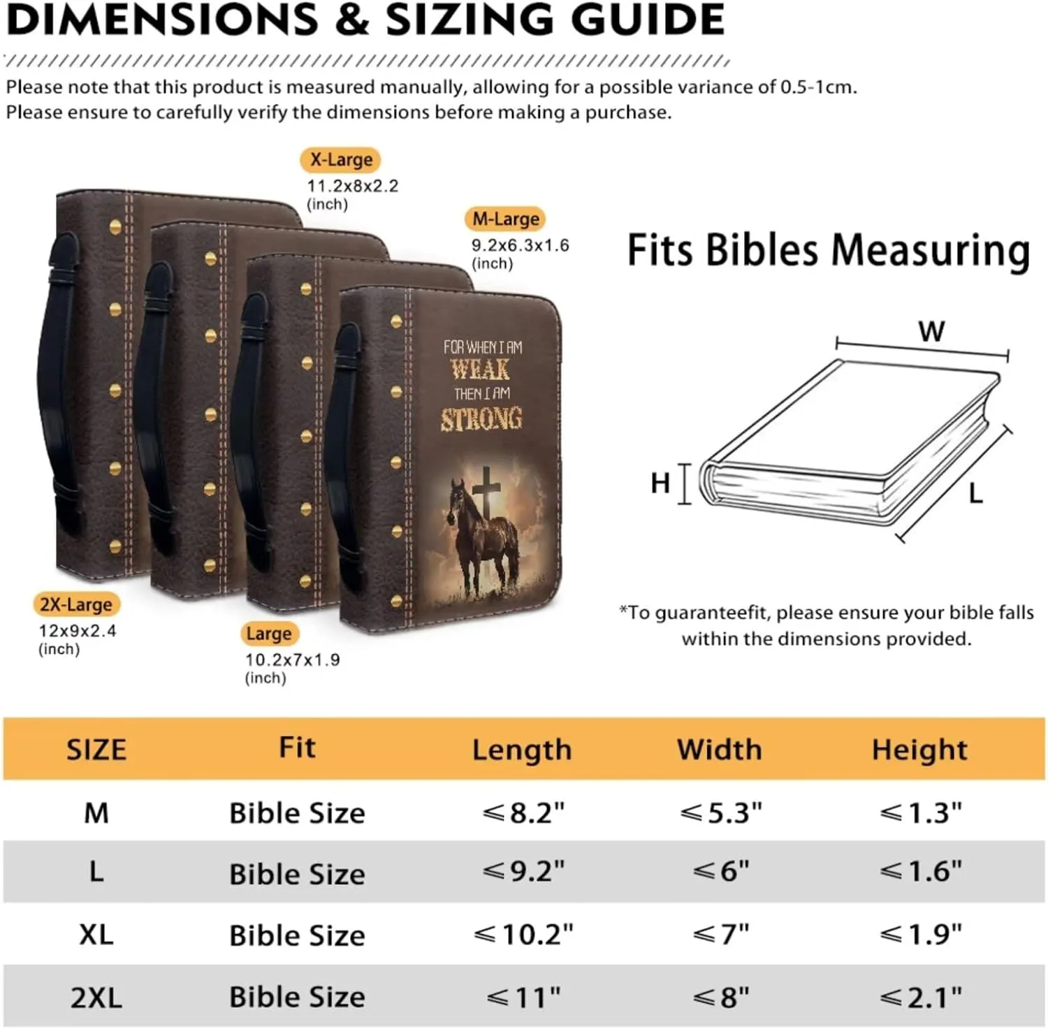 Strong Horse Cross Brown Print Faux Leather Bible Covers for Women Men Book Carrying Case with Bookmarks Zippered Bible Carrier Bag Book Protector Christian Bag, M