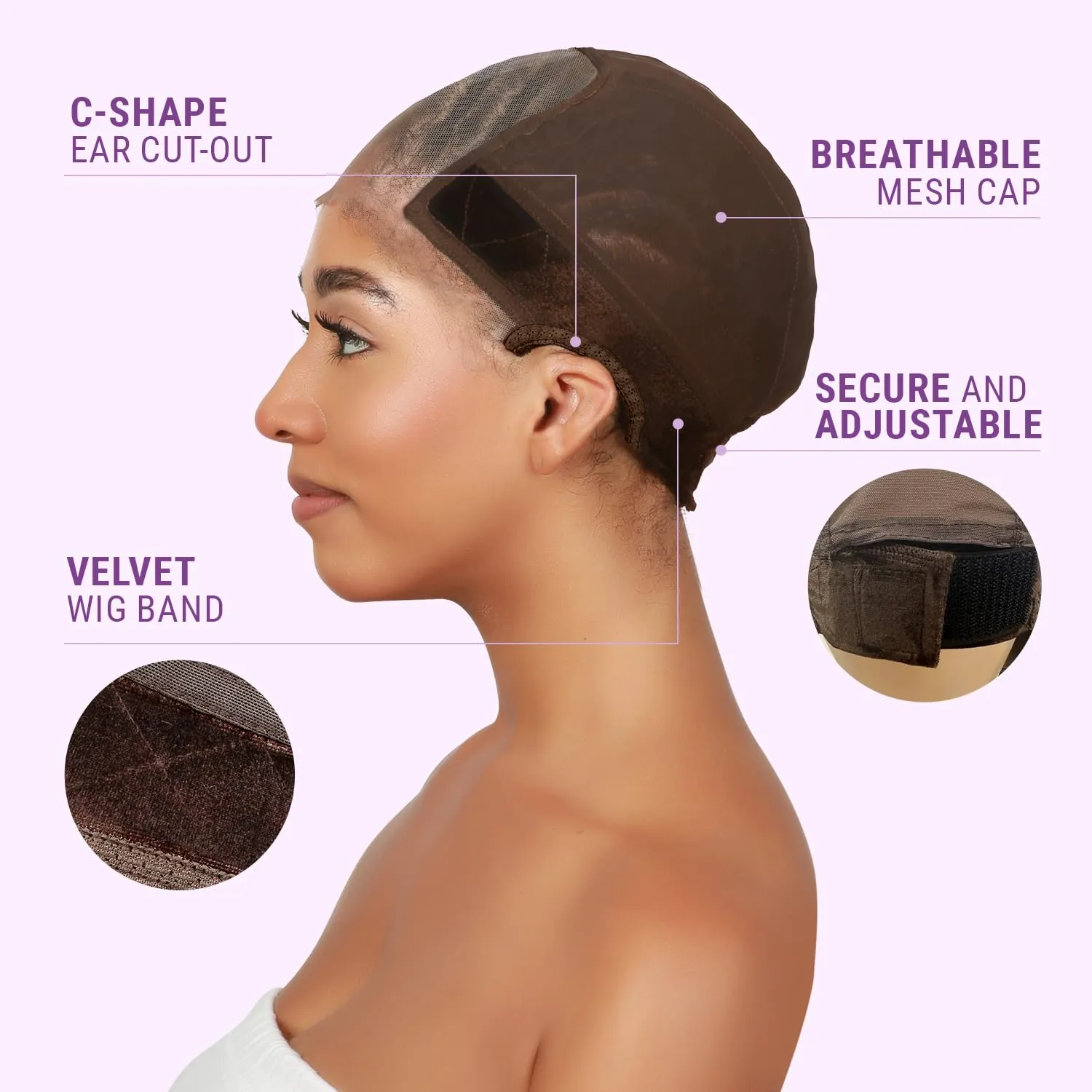 STUDIO LIMITED Non-Slip Wig Cap with Grip Band for Secure Placement, Transparent Lace for Lace Front Wigs, Available in Brown/Dark Brown/Light Beige Tones (Dark Brown)