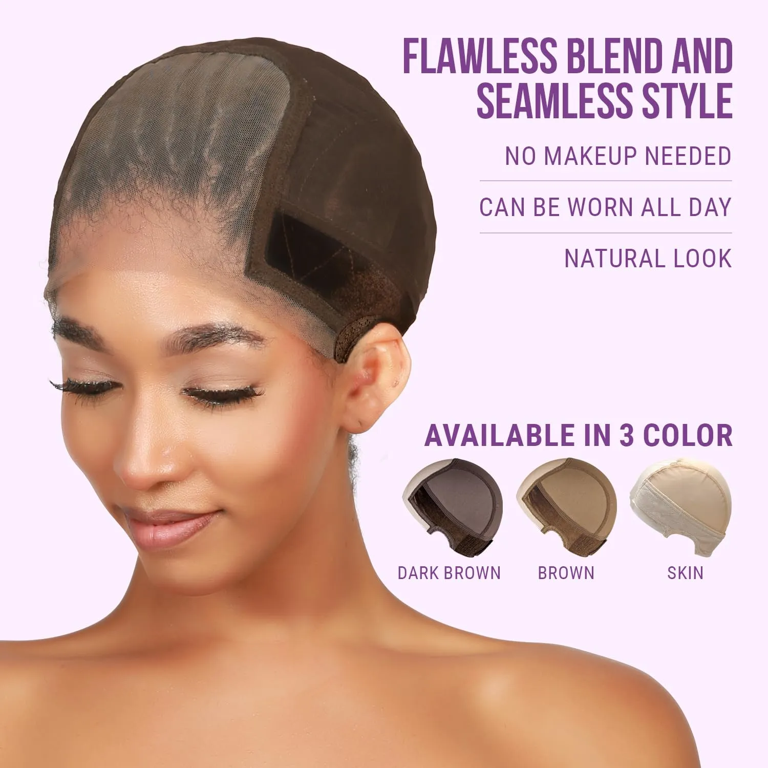 STUDIO LIMITED Non-Slip Wig Cap with Grip Band for Secure Placement, Transparent Lace for Lace Front Wigs, Available in Brown/Dark Brown/Light Beige Tones (Dark Brown)