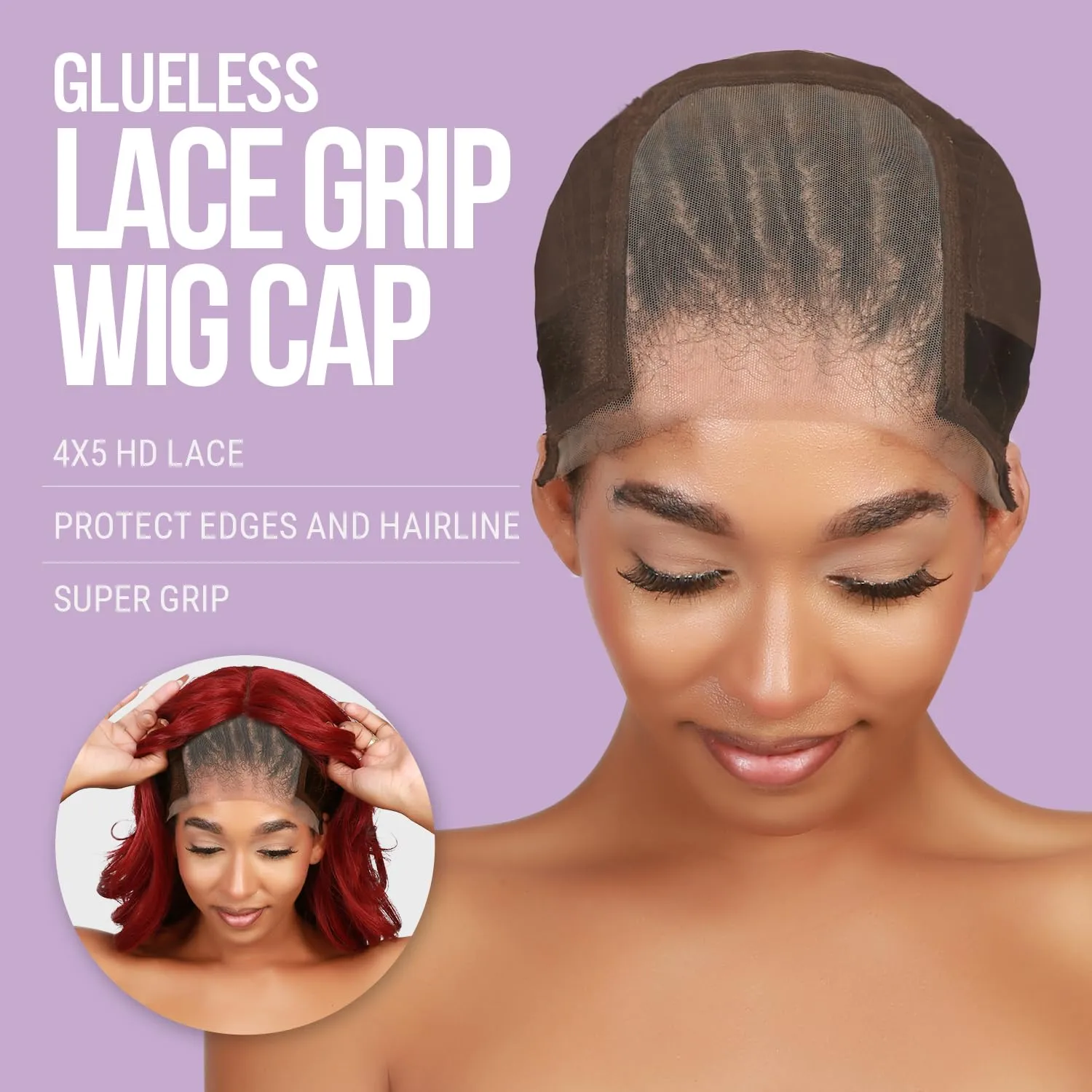 STUDIO LIMITED Non-Slip Wig Cap with Grip Band for Secure Placement, Transparent Lace for Lace Front Wigs, Available in Brown/Dark Brown/Light Beige Tones (Dark Brown)