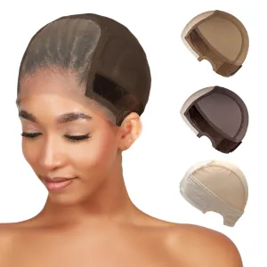 STUDIO LIMITED Non-Slip Wig Cap with Grip Band for Secure Placement, Transparent Lace for Lace Front Wigs, Available in Brown/Dark Brown/Light Beige Tones (Dark Brown)