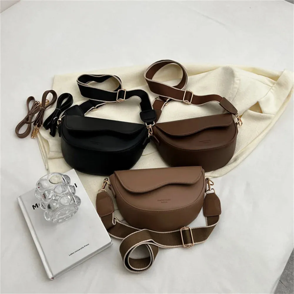 Stylish PU Leather Crossbody Bag with solid color Strap