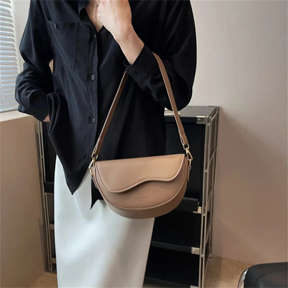 Stylish PU Leather Crossbody Bag with solid color Strap