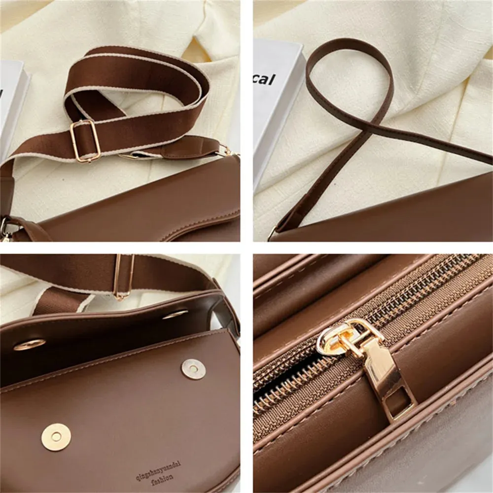Stylish PU Leather Crossbody Bag with solid color Strap