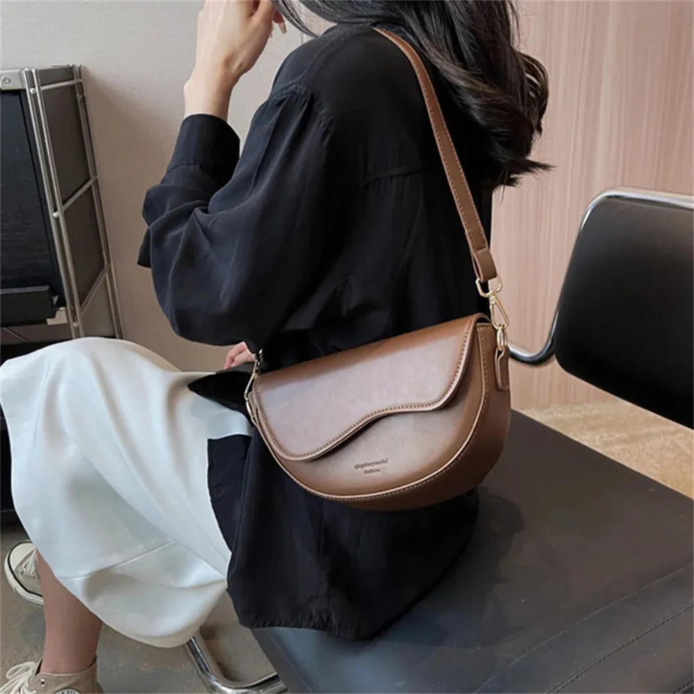 Stylish PU Leather Crossbody Bag with solid color Strap