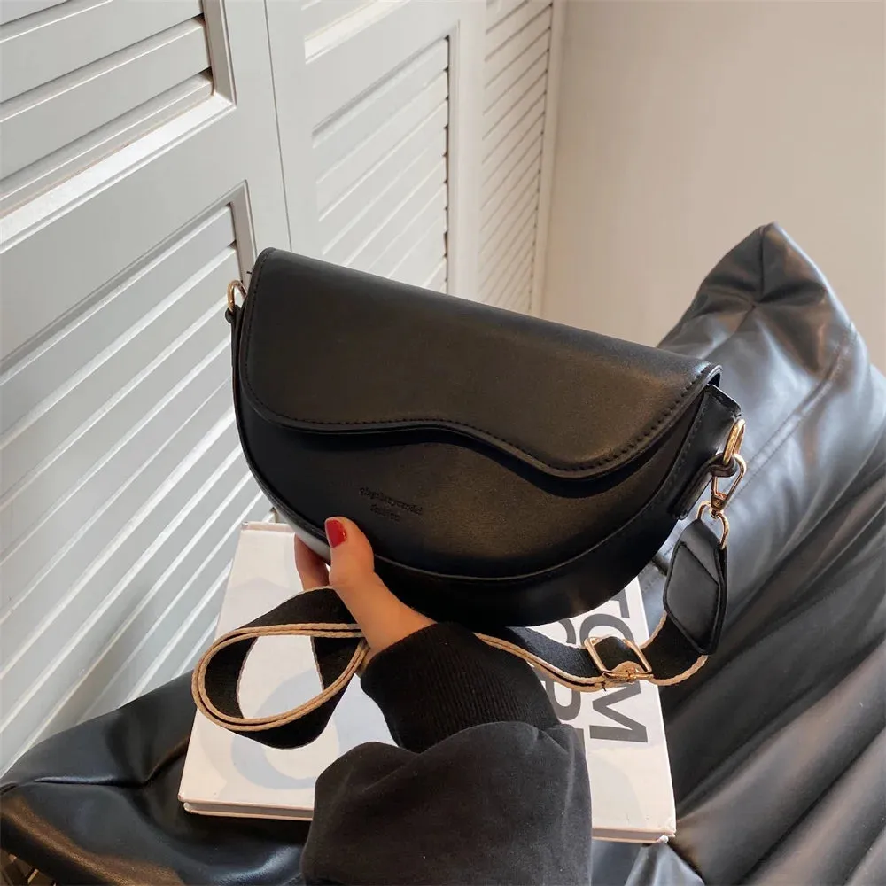 Stylish PU Leather Crossbody Bag with solid color Strap