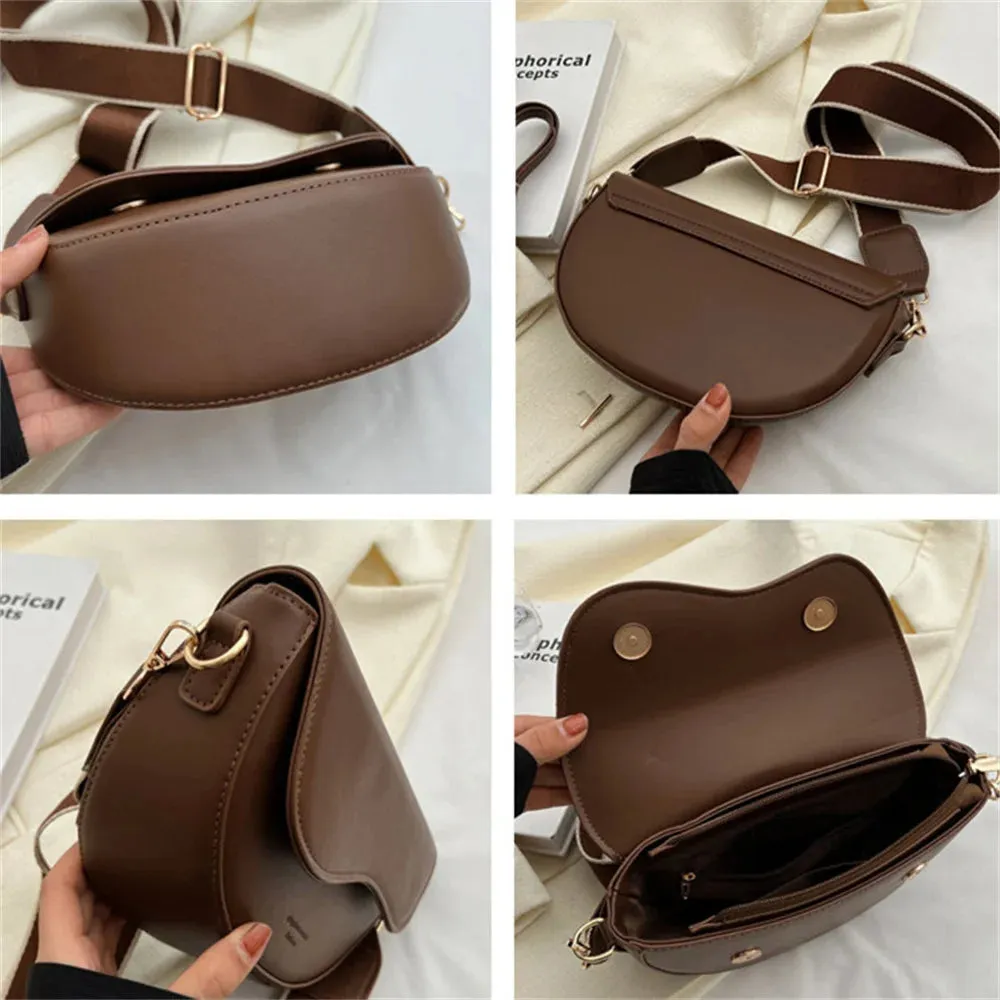 Stylish PU Leather Crossbody Bag with solid color Strap