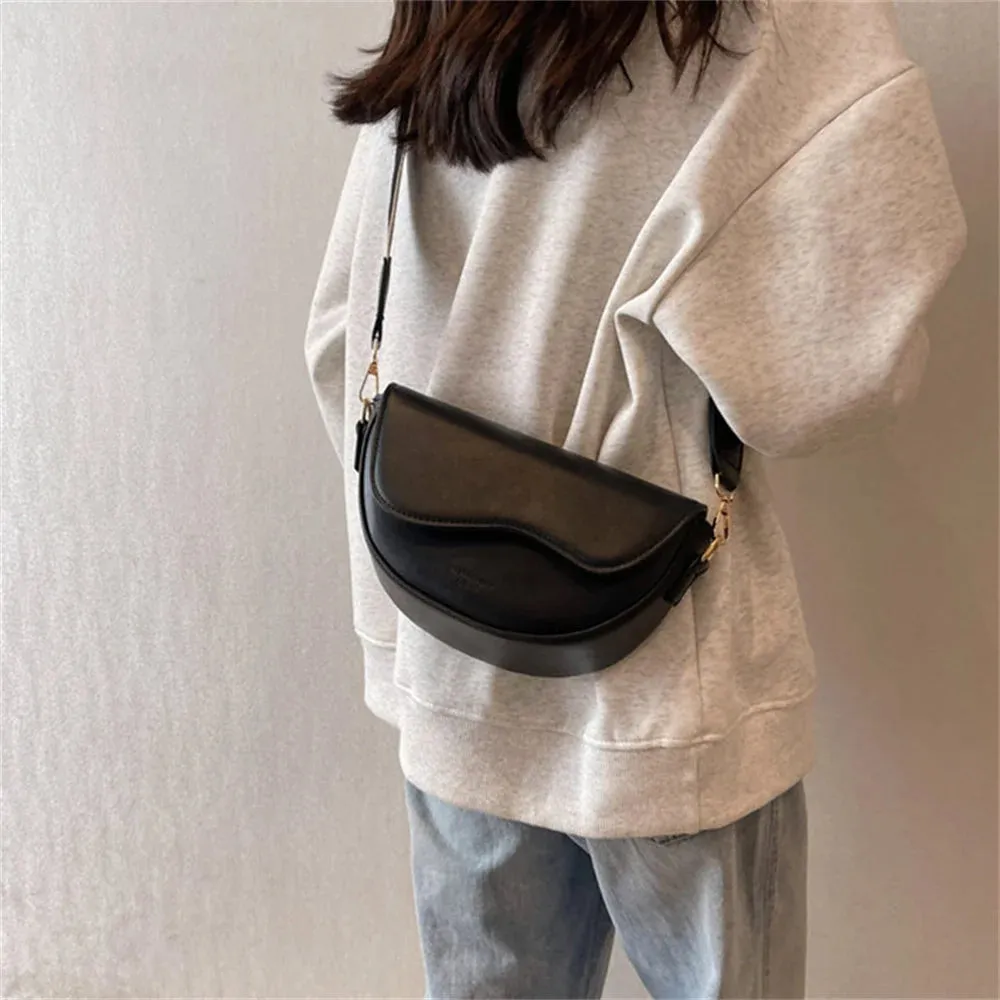 Stylish PU Leather Crossbody Bag with solid color Strap