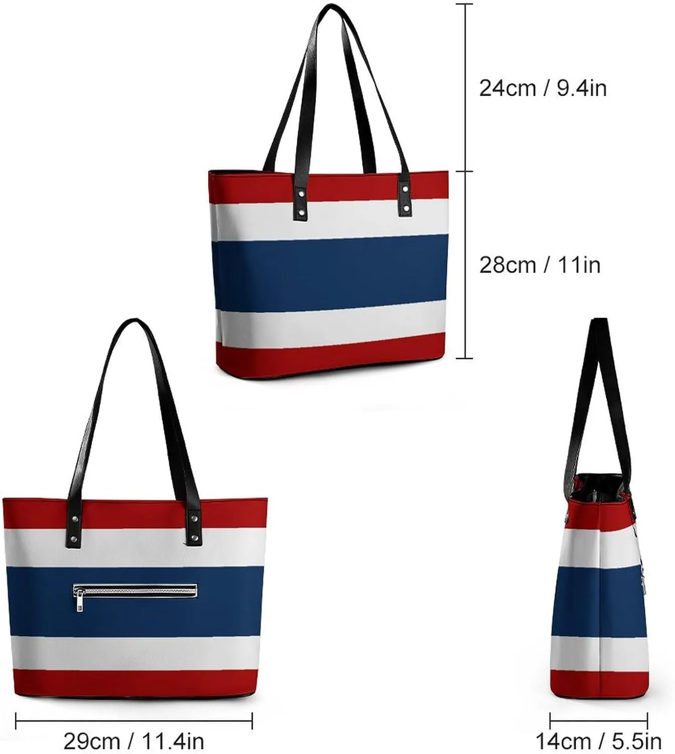 Stylish Yemen Flag Zipper Tote Bag for Women Large Capacity Leather Everyday Handbag