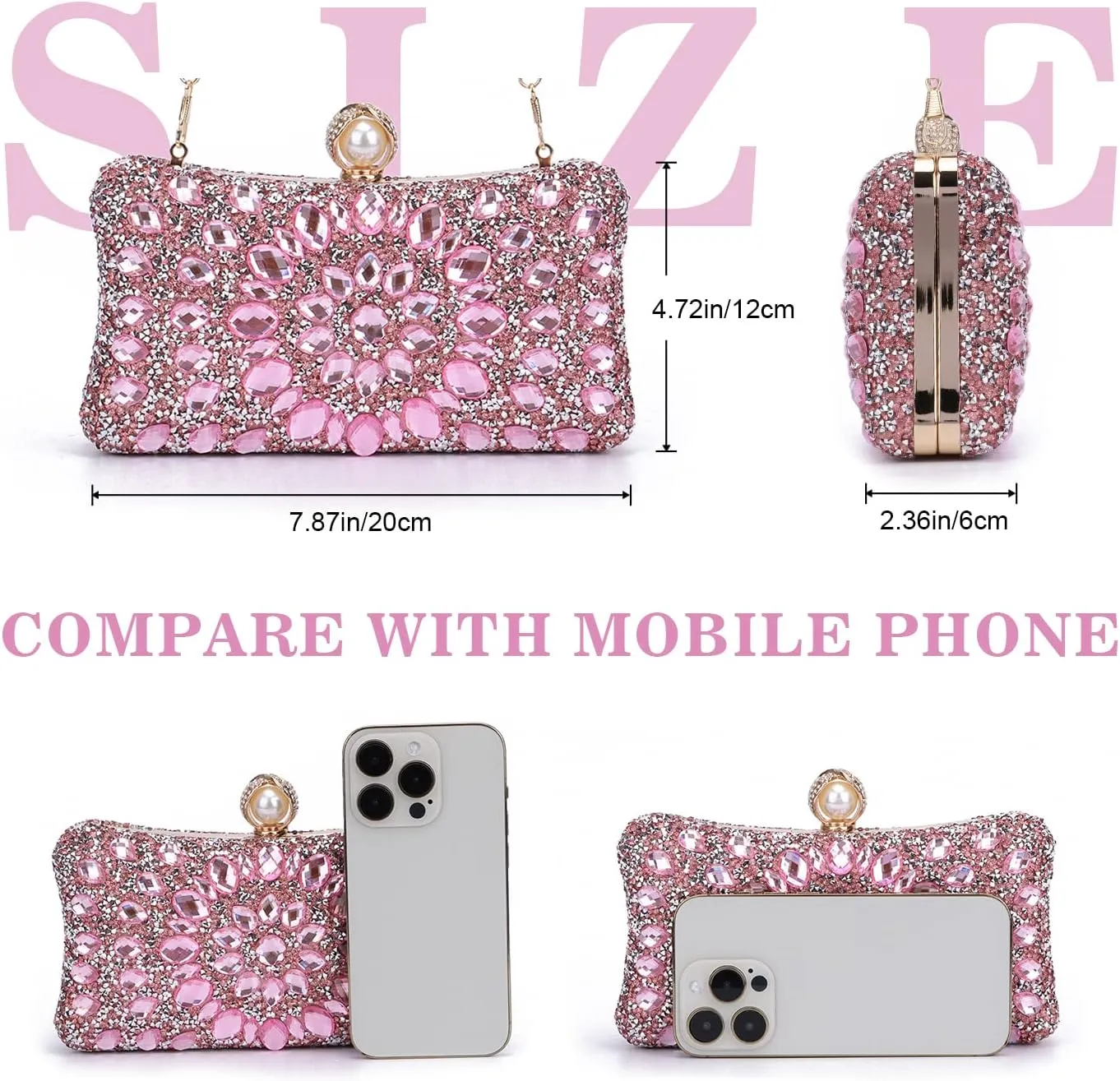 SUKUTU Women Rhinestone Evening Bag MultiColored Dazzling Crystal Clutch Bag Party Bridal Wedding Cocktail Handbag