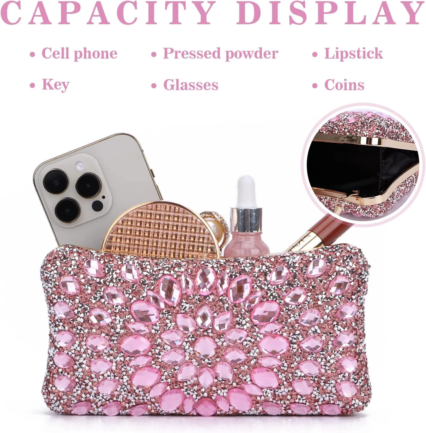 SUKUTU Women Rhinestone Evening Bag MultiColored Dazzling Crystal Clutch Bag Party Bridal Wedding Cocktail Handbag